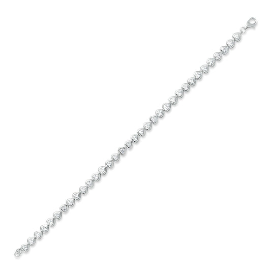 Sterling Silver  Heart CZ Love Hearts Tennis Bracelet 5mm 7.5 inch - GVB547