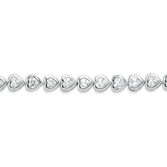 Sterling Silver  Heart CZ Love Hearts Tennis Bracelet 5mm 7.5 inch - GVB547