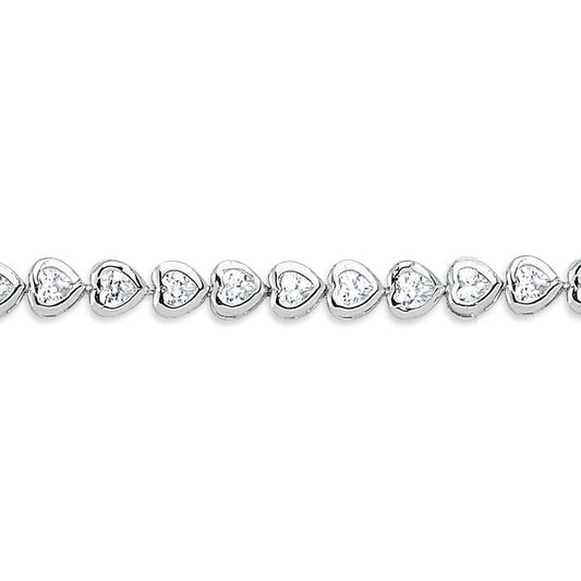 Sterling Silver  Heart CZ Love Hearts Tennis Bracelet 5mm 7.5 inch - GVB547