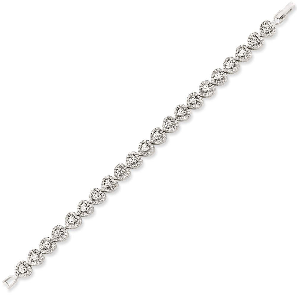 925 Silver  Heart CZ Halo Love Hearts Tennis Bracelet 8mm 7 inch - GVB548