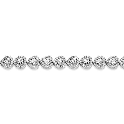 925 Silver  Heart CZ Halo Love Hearts Tennis Bracelet 8mm 7 inch - GVB548