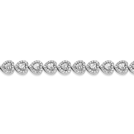 925 Silver  Heart CZ Halo Love Hearts Tennis Bracelet 8mm 7 inch - GVB548