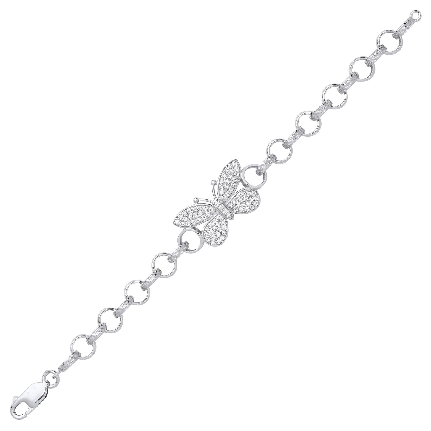 Silver  CZ Butterfly Engraved Belcher Kids Bracelet 6inch 15cm - GVB549