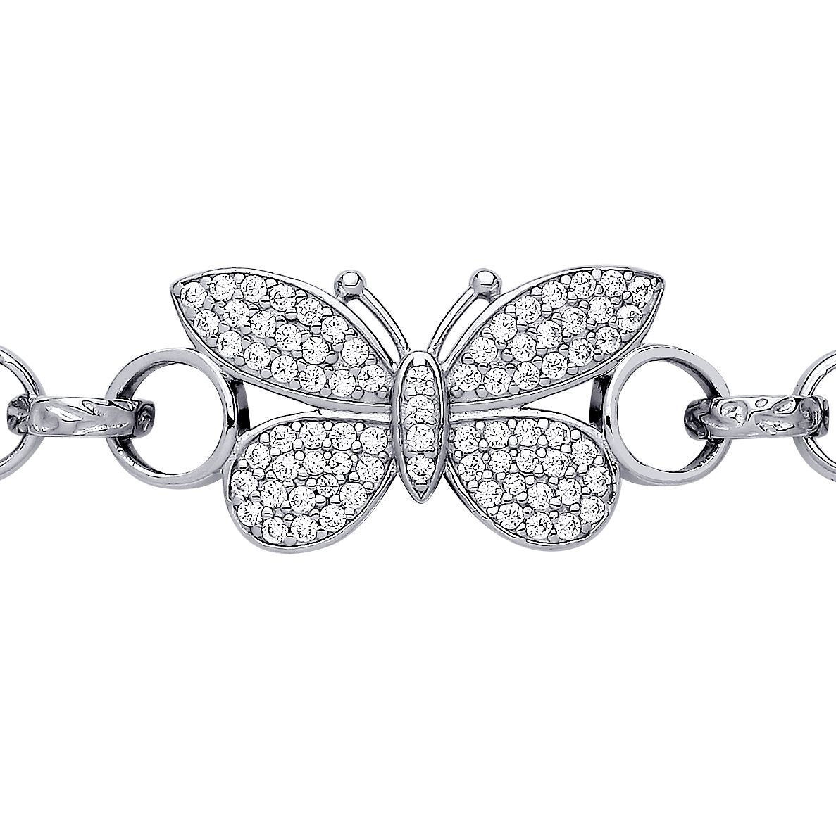 Silver  CZ Butterfly Engraved Belcher Kids Bracelet 6inch 15cm - GVB549