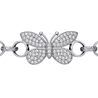 Silver  CZ Butterfly Engraved Belcher Kids Bracelet 6inch 15cm - GVB549