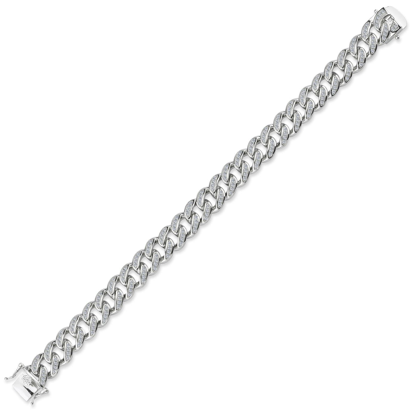 Mens Silver  CZ Iced Encrusted Cuban Curb Chain Bracelet 11mm 8.5" - GVB550