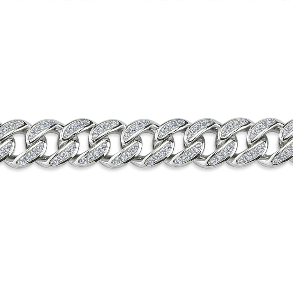 Mens Silver  Iced Encrusted Cuban Curb Chain Bracelet - GVB550