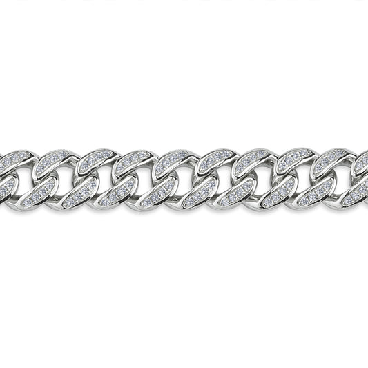 Mens Silver  CZ Iced Encrusted Cuban Curb Chain Bracelet 11mm 8.5" - GVB550