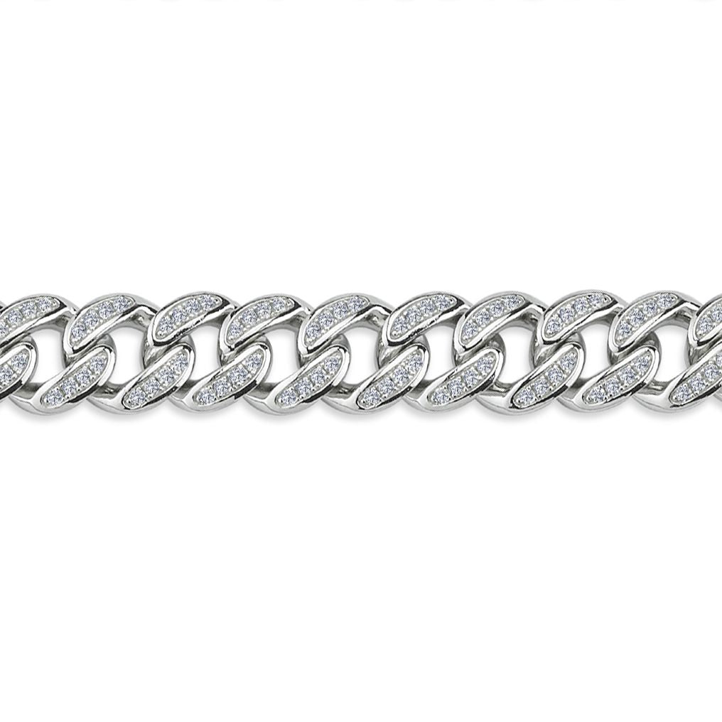 Mens Silver  CZ Iced Encrusted Cuban Curb Chain Bracelet 11mm 8.5" - GVB550