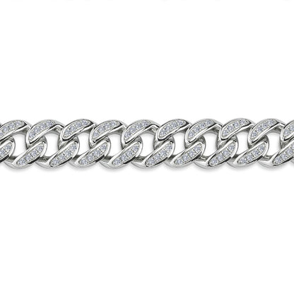 Mens Silver  CZ Iced Encrusted Cuban Curb Chain Bracelet 11mm 8.5" - GVB550