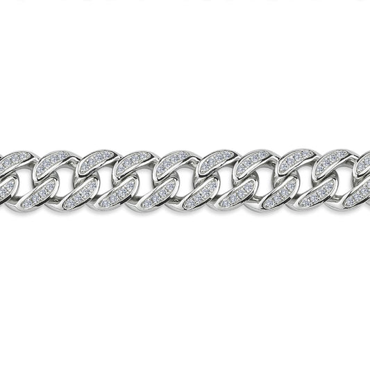 Mens Silver  CZ Iced Encrusted Cuban Curb Chain Bracelet 11mm 8.5" - GVB550