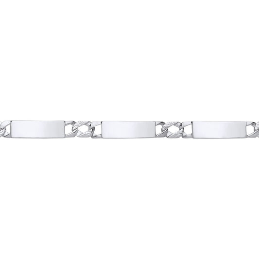 Silver  Triple Bar Hexagon Patterned Curb ID Bracelet 6mm 7.75" - GVB552
