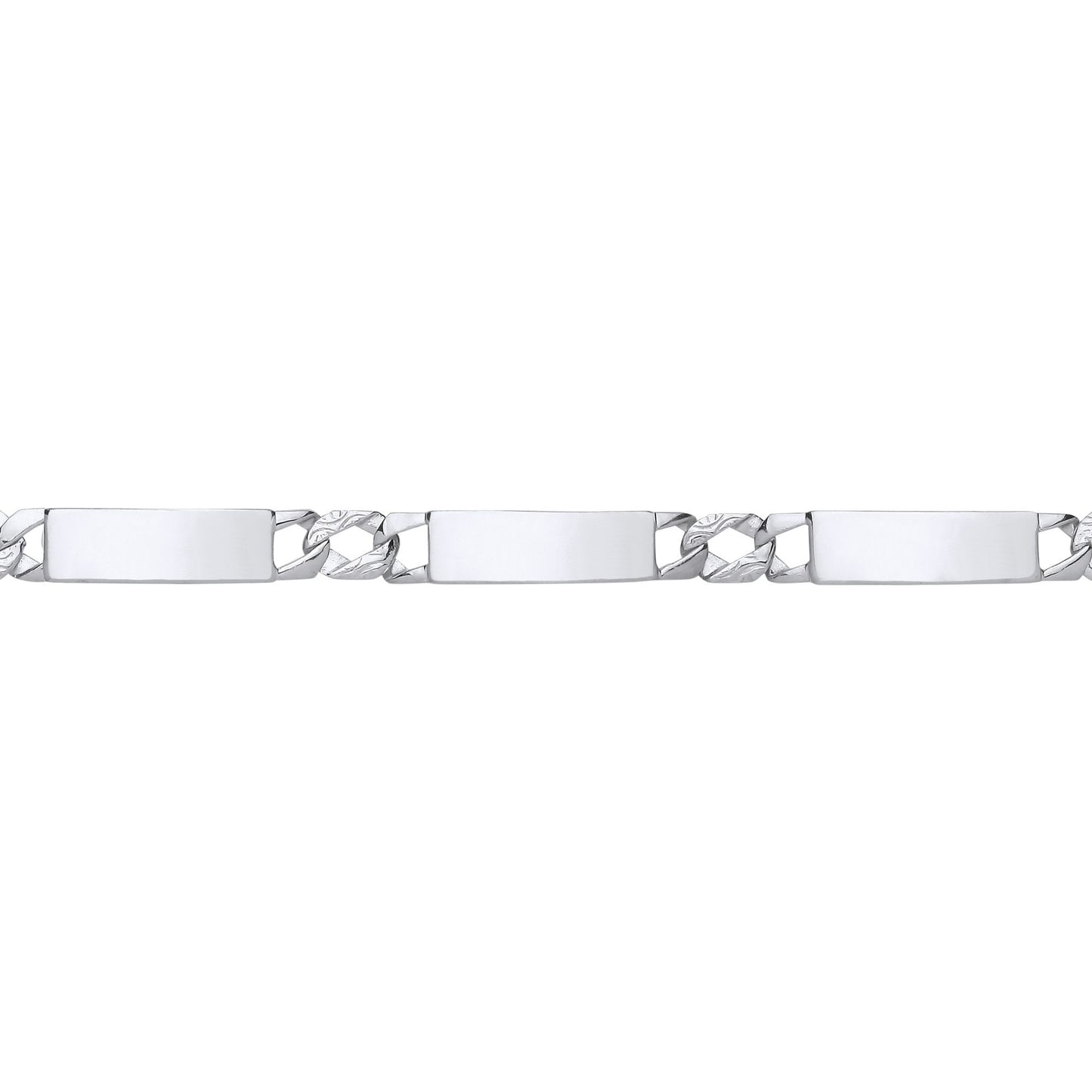 Silver  Triple Bar Hexagon Patterned Curb ID Bracelet 6mm 7.75" - GVB552
