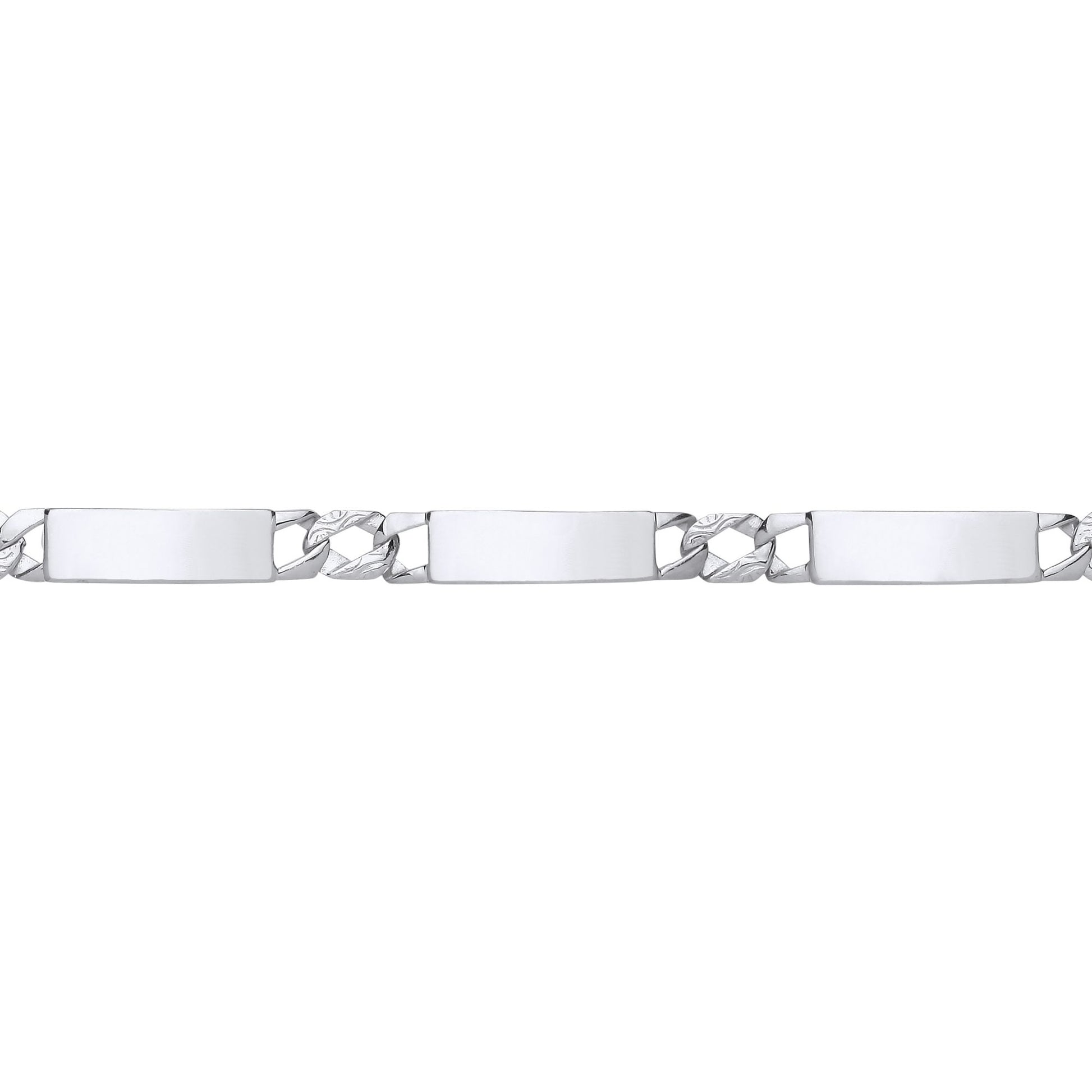 Silver  Triple Bar Hexagon Patterned Curb ID Bracelet 6mm 7.75" - GVB552