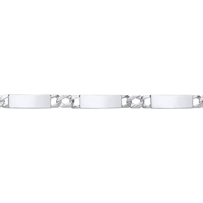 Silver  Triple Bar Hexagon Patterned Curb ID Bracelet 6mm 7.75" - GVB552