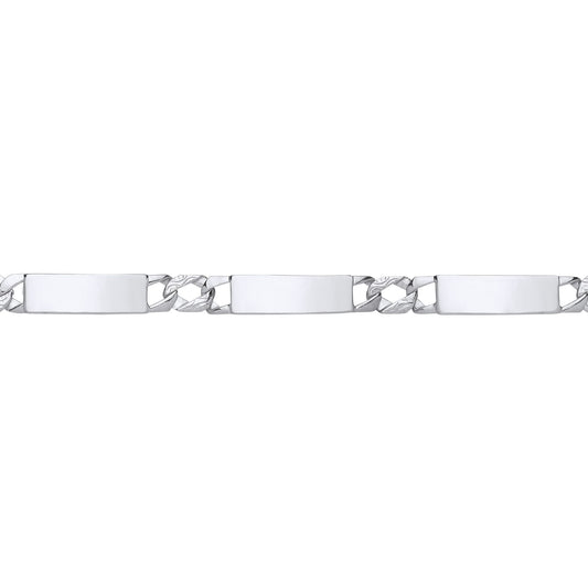 Silver  Triple Bar Hexagon Patterned Curb ID Bracelet 6mm 7.75" - GVB552