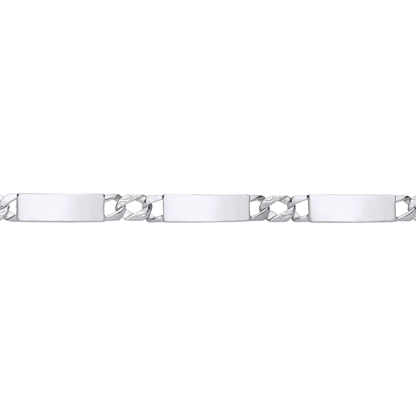 Silver  Triple Bar Hexagonal Patterned Curb ID Bracelet 6mm 7.75" - GVB552