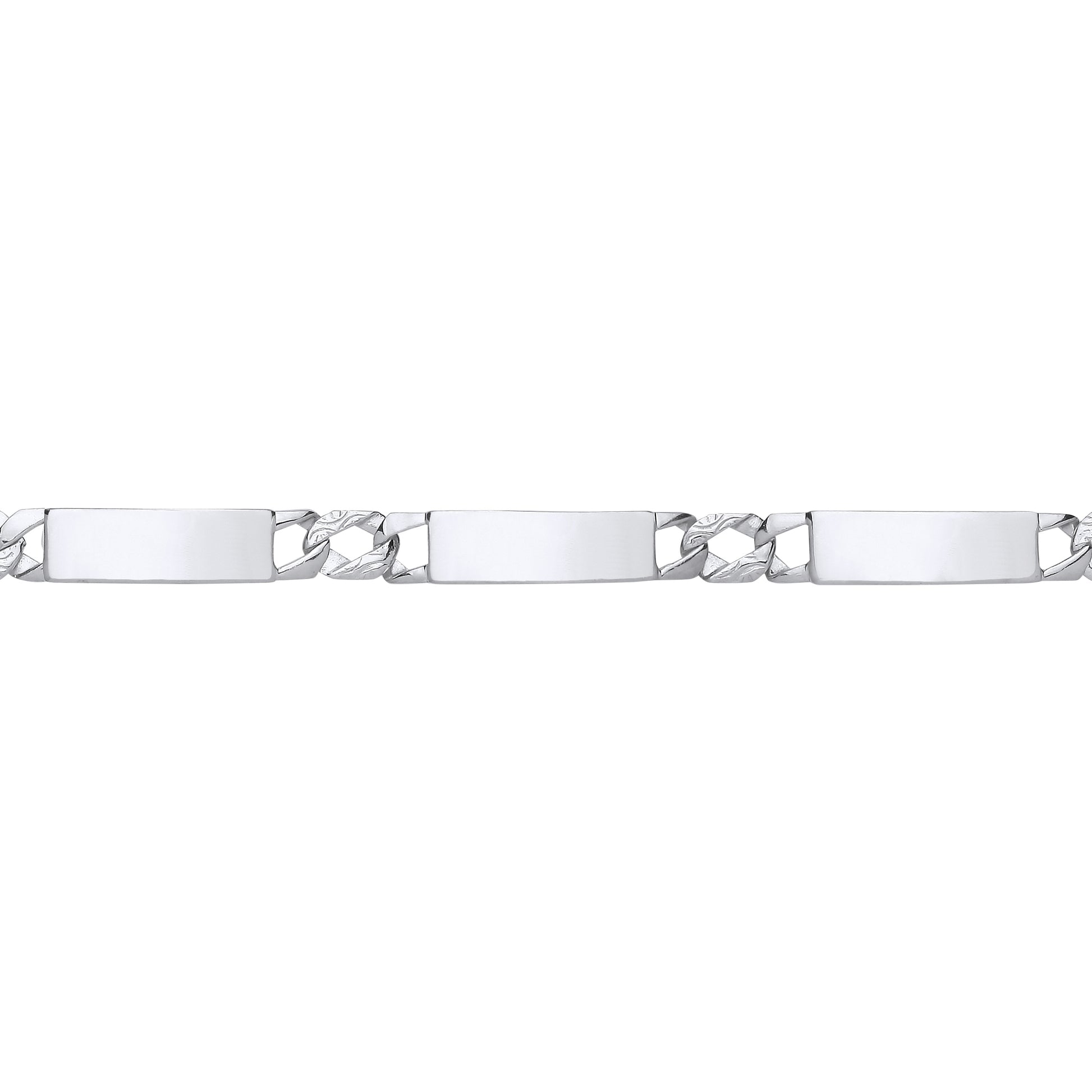 Silver  Triple Bar Hexagonal Patterned Curb ID Bracelet 6mm 7.75" - GVB552