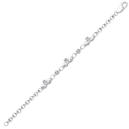 Silver  Heart CZ Claddagh Engraved Belcher Bracelet 4mm 7.5" - GVB553