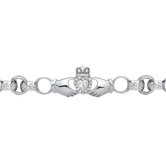 Silver  Triple Claddagh Engraved Belcher Charm Bracelet - GVB553