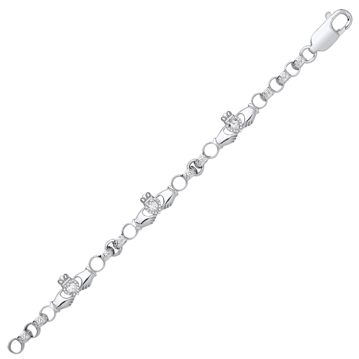 Kids Silver  Heart CZ Claddagh Belcher Charm Bracelet 4mm 5.5" - GVB559