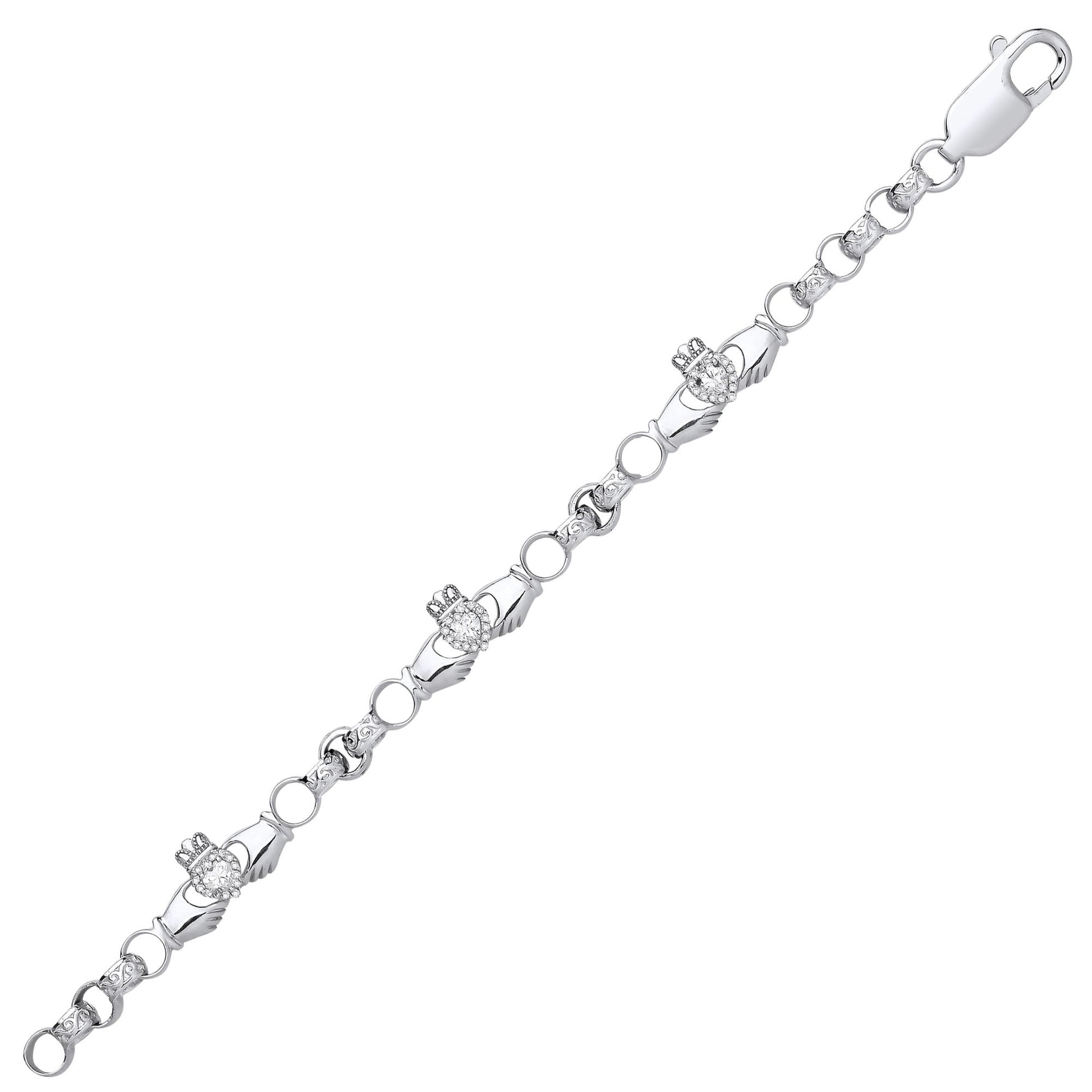 Kids Silver  Heart CZ Claddagh Belcher Charm Bracelet 4mm 5.5" - GVB559