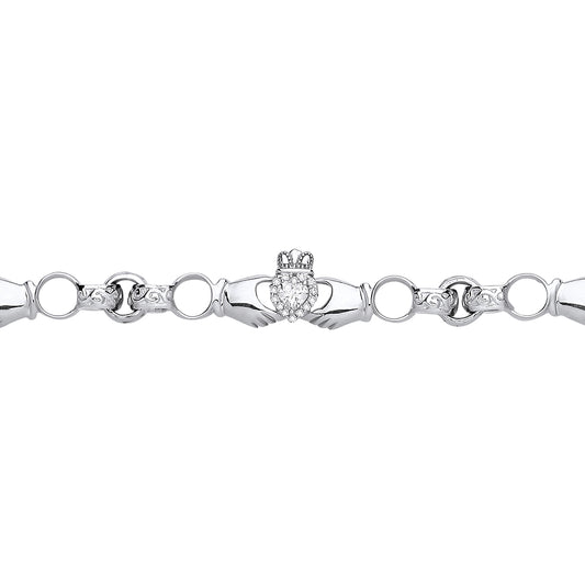 Kids Silver  Heart CZ Claddagh Belcher Charm Bracelet 4mm 5.5" - GVB559