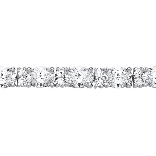 Silver Oval CZ Lil n Large One Two Tennis Bracelet 5mm 7.5" - GVB564