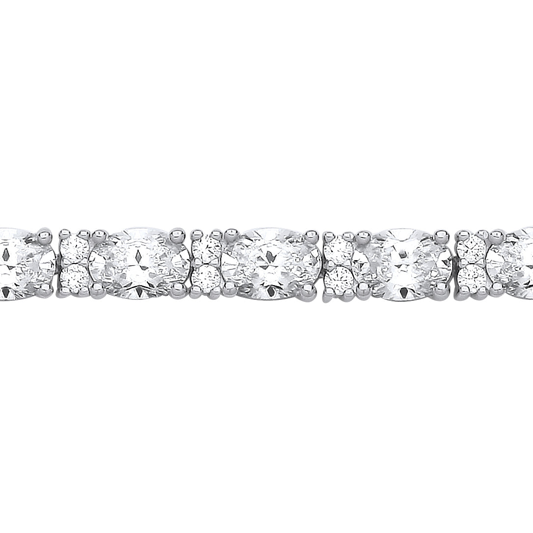 Silver  Oval CZ Lil n Large One Two Tennis Bracelet 5mm 7.5" - GVB564