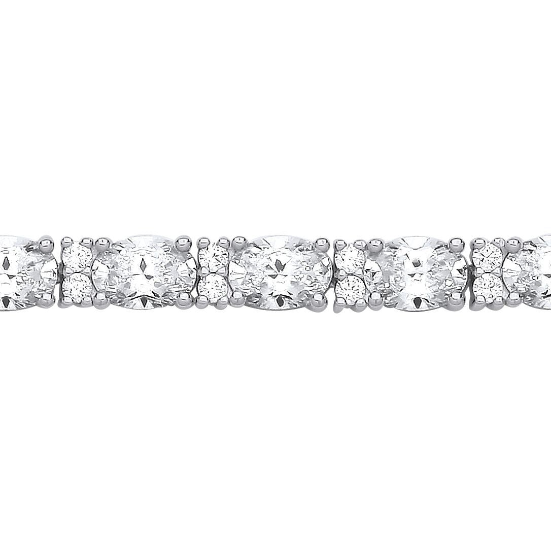 Silver  Oval CZ Lil n Large One Two Tennis Bracelet 5mm 7.5" - GVB564