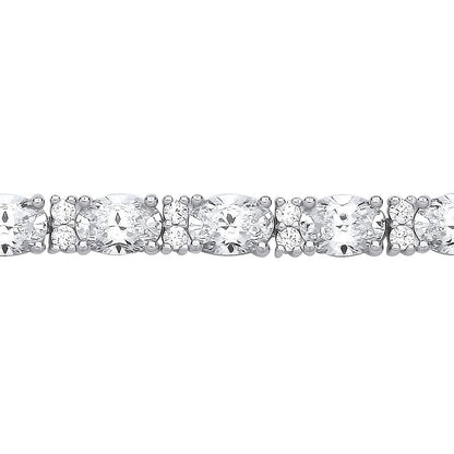 Silver  Oval CZ Lil n Large One Two Tennis Bracelet 5mm 7.5" - GVB564