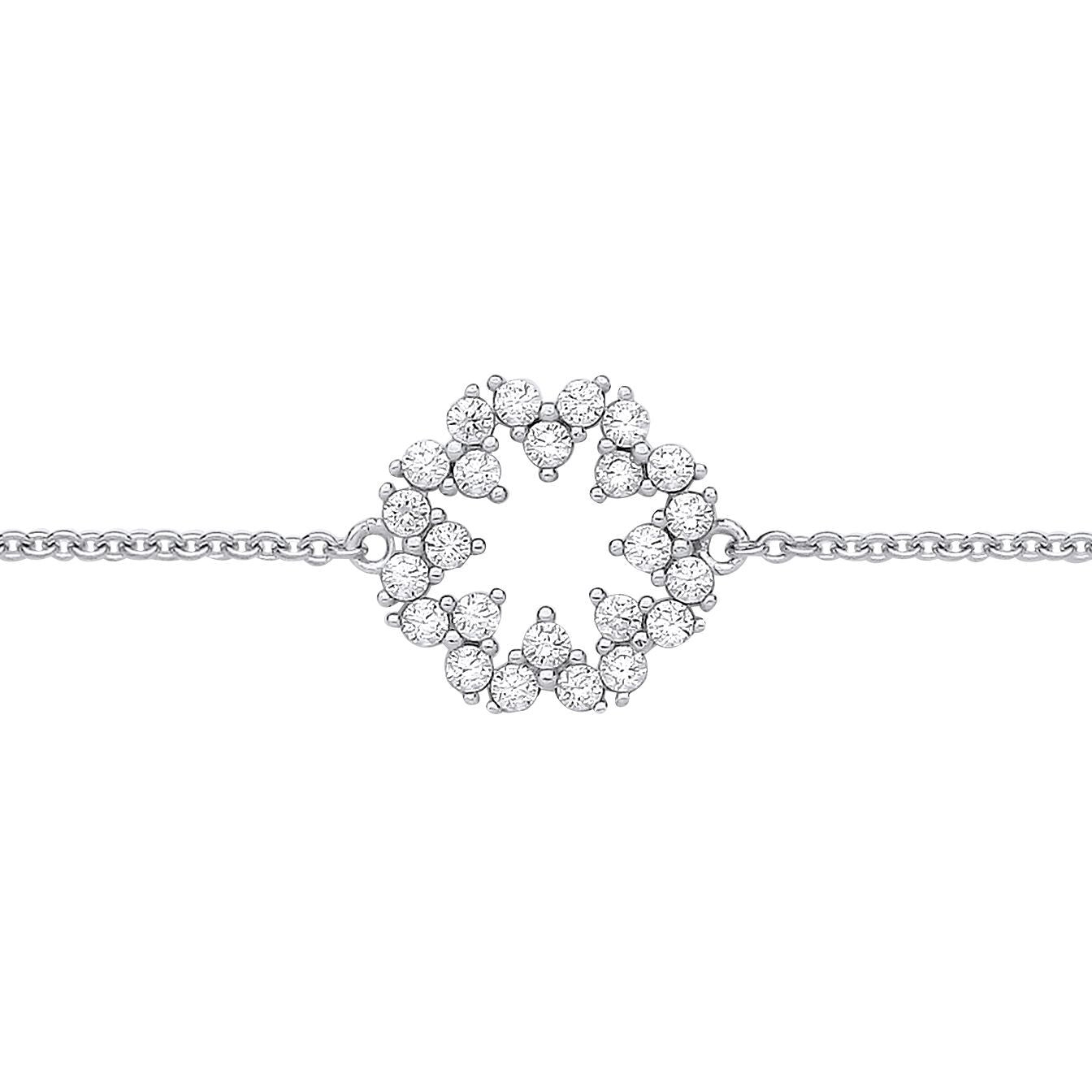 925 Silver  CZ Supernova Cluster Rolo Charm Bracelet 7.25 + 1 inch - GVB565