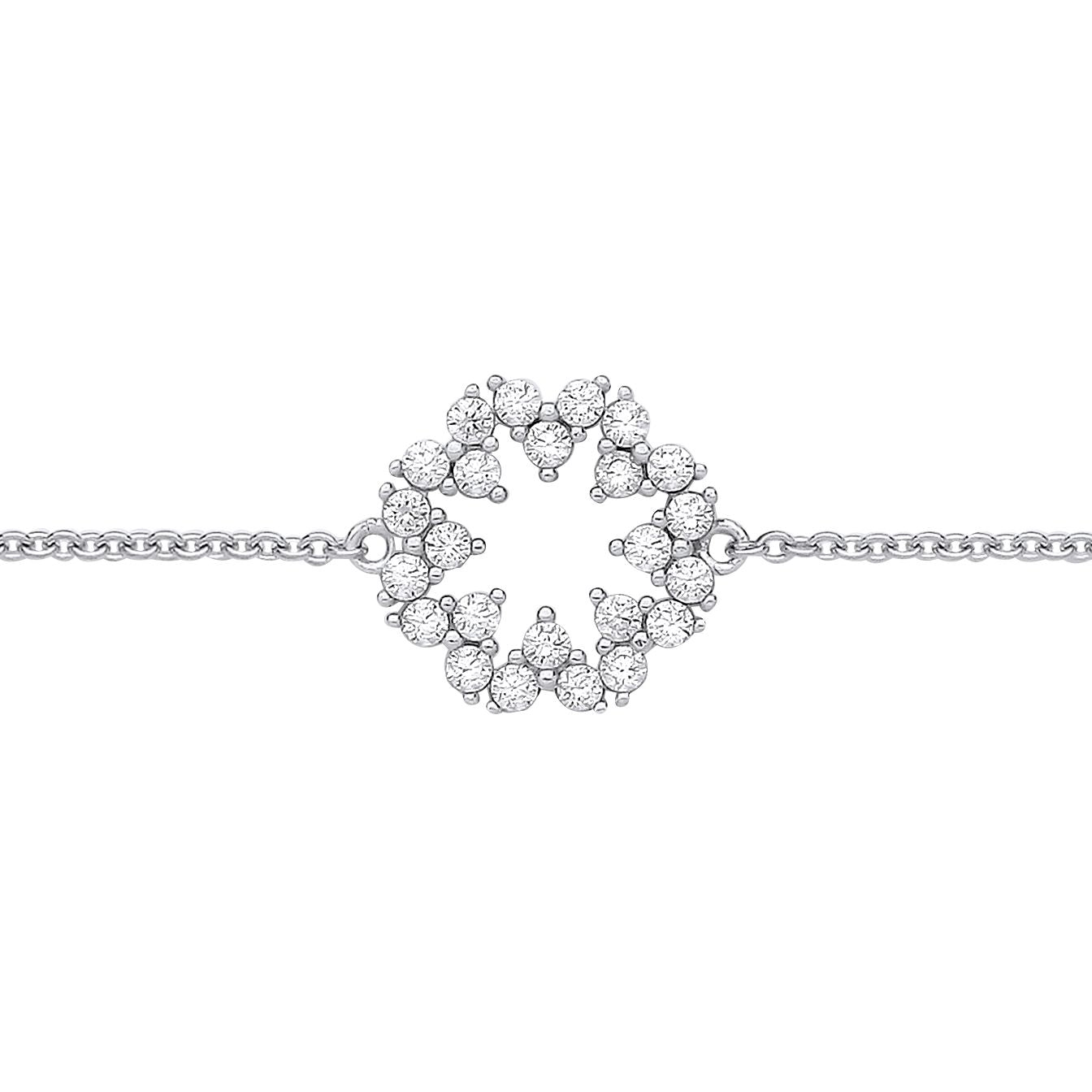 925 Silver  CZ Supernova Cluster Rolo Charm Bracelet 7.25 + 1 inch - GVB565