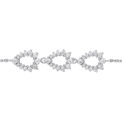 Silver  CZ Triple Fizzy Avocado Cluster Rolo Charm Bracelet 8.25" - GVB570