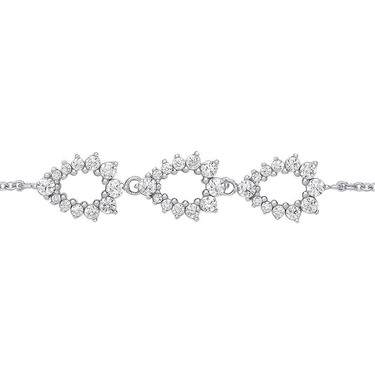 Silver CZ Triple Fizzy Avocado Cluster Rolo Charm Bracelet 8.25" - GVB570