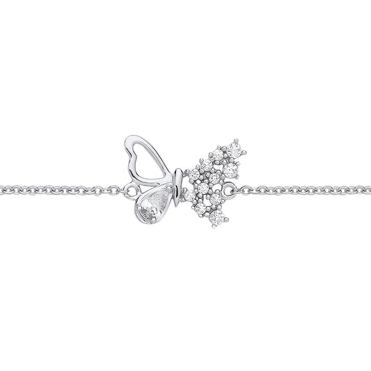 Silver  Frosted Butterfly Rolo Charm Bracelet - GVB571
