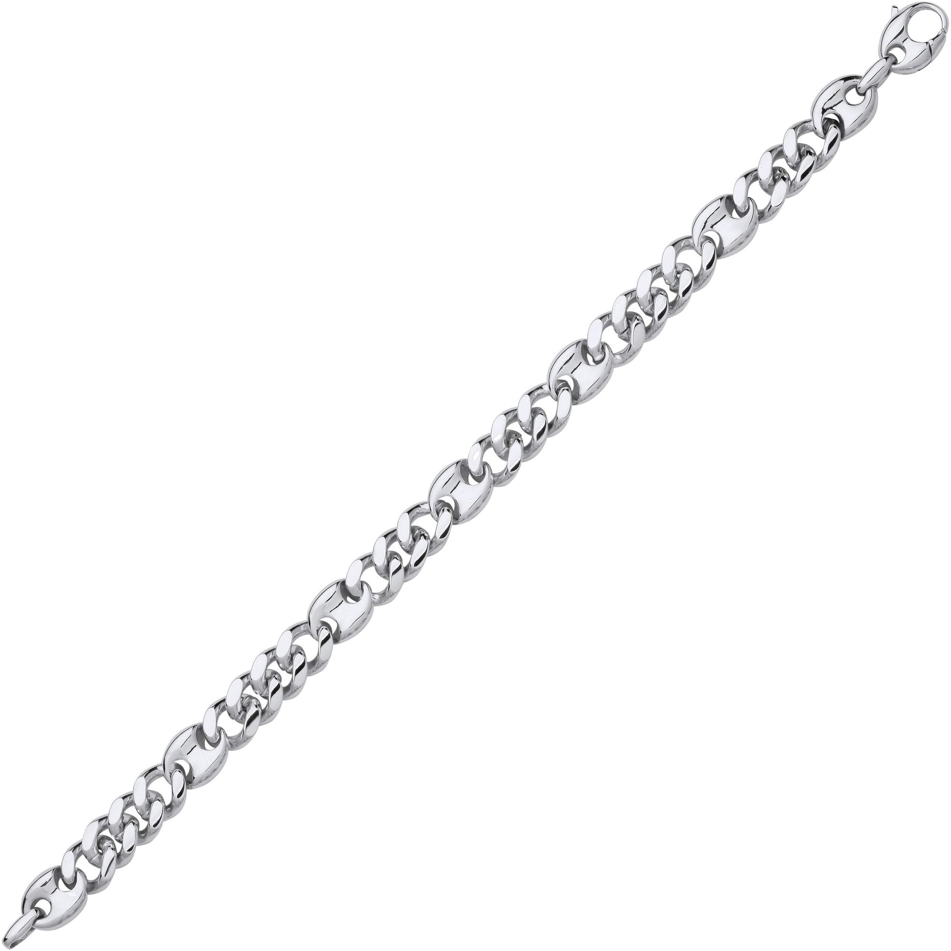 Mens Silver  Coffe Bean Curb 3+1 4+1 Chain Bracelet 9mm 8.5 inch - GVB573