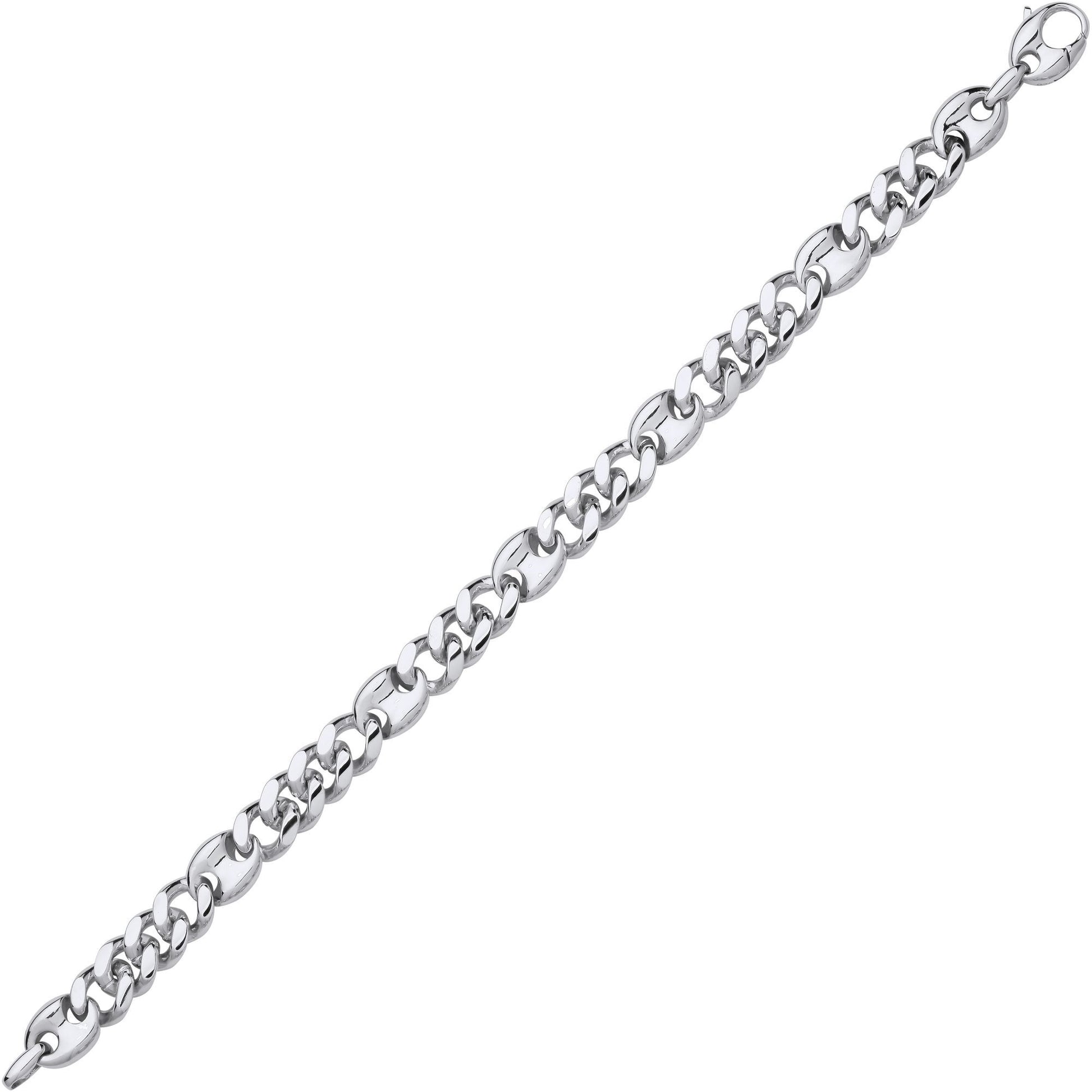 Mens Silver  Coffe Bean Curb 3+1 4+1 Chain Bracelet 9mm 8.5 inch - GVB573
