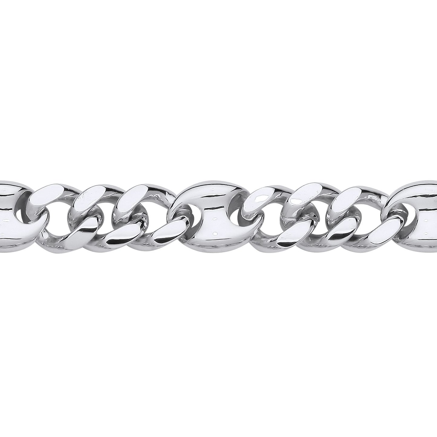 Mens Silver  Coffe Bean Curb 3+1 4+1 Chain Bracelet 9mm 8.5 inch - GVB573