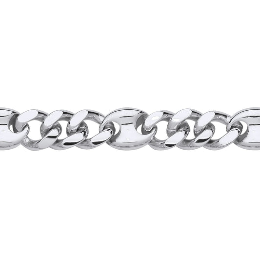 Mens Silver  Coffe Bean Curb 3+1 4+1 Chain Bracelet 9mm 8.5 inch - GVB573