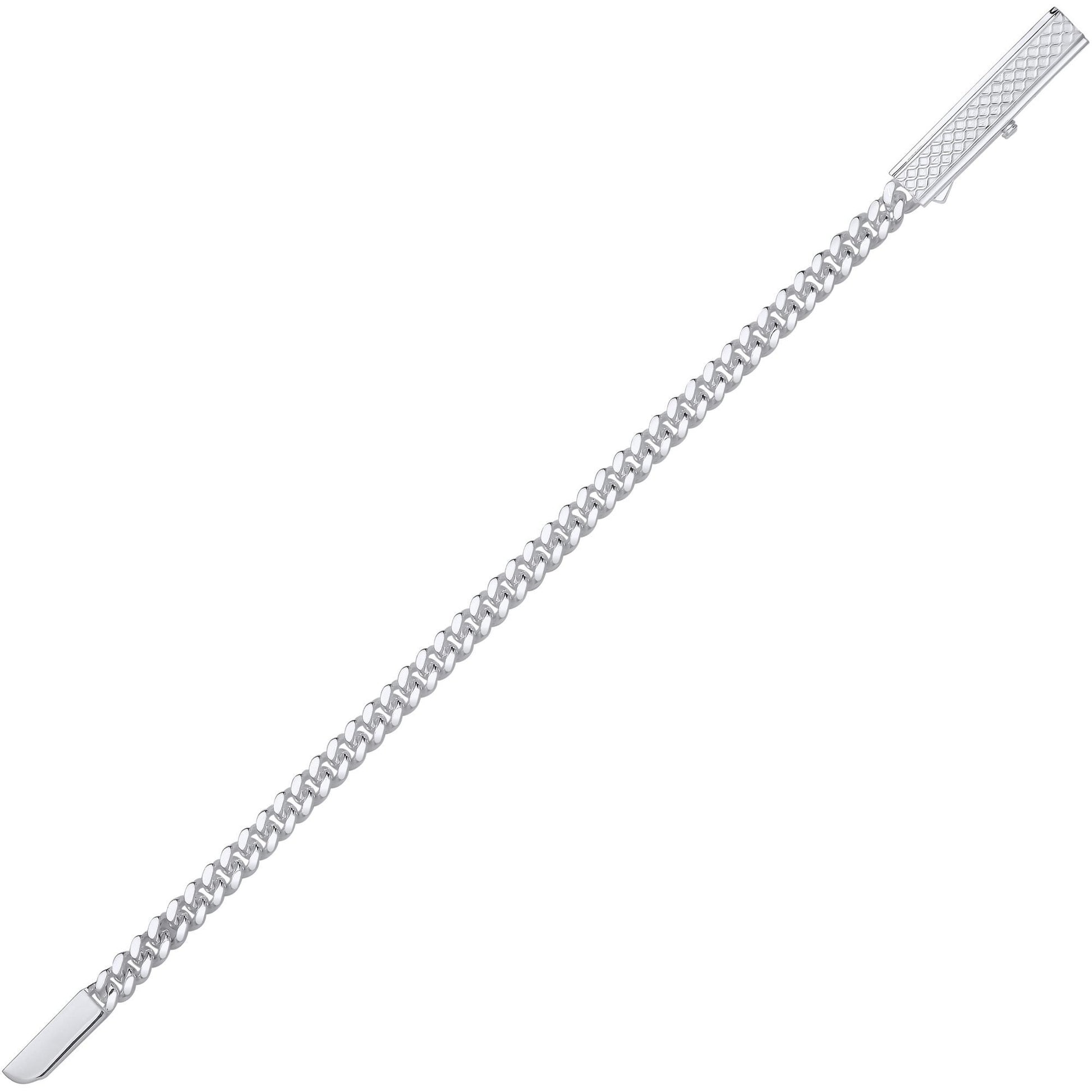 Mens Silver  Rectangular Bar Buckle Curb Chain Bracelet 6mm 8.5" - GVB574