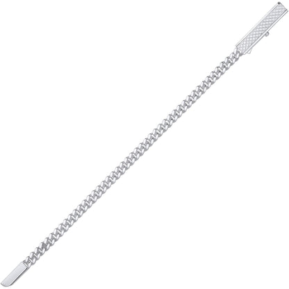 Mens Silver  Rectangular Bar Buckle Curb Chain Bracelet 6mm 8.5" - GVB574