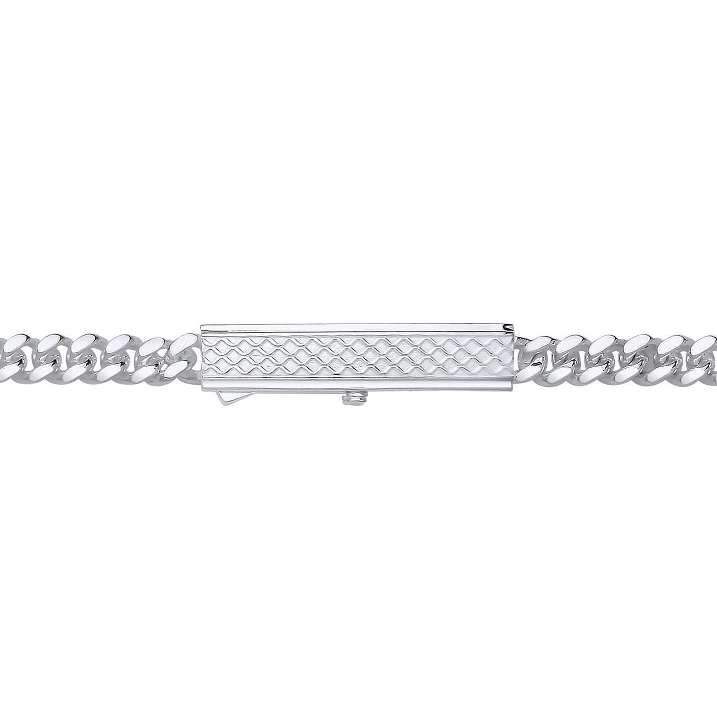 Mens Silver  Rectangular Bar Buckle Curb Chain Bracelet 6mm 8.5" - GVB574