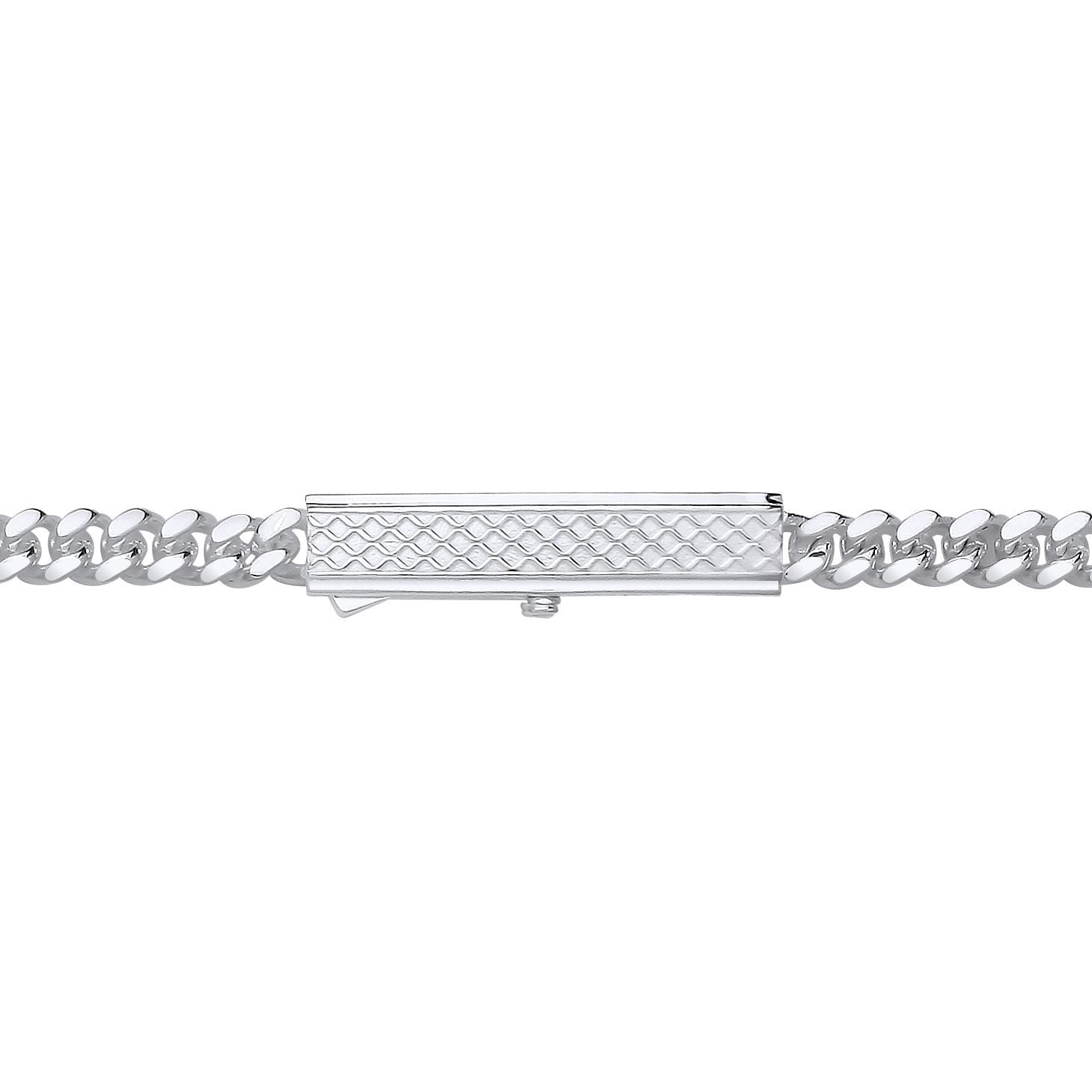 Mens Silver  Rectangular Bar Buckle Curb Chain Bracelet 6mm 8.5" - GVB574