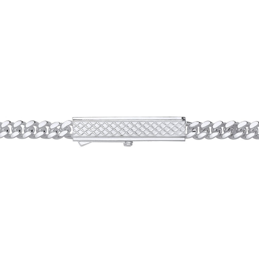Mens Silver  Rectangular Bar Buckle Curb Chain Bracelet 6mm 8.5" - GVB574