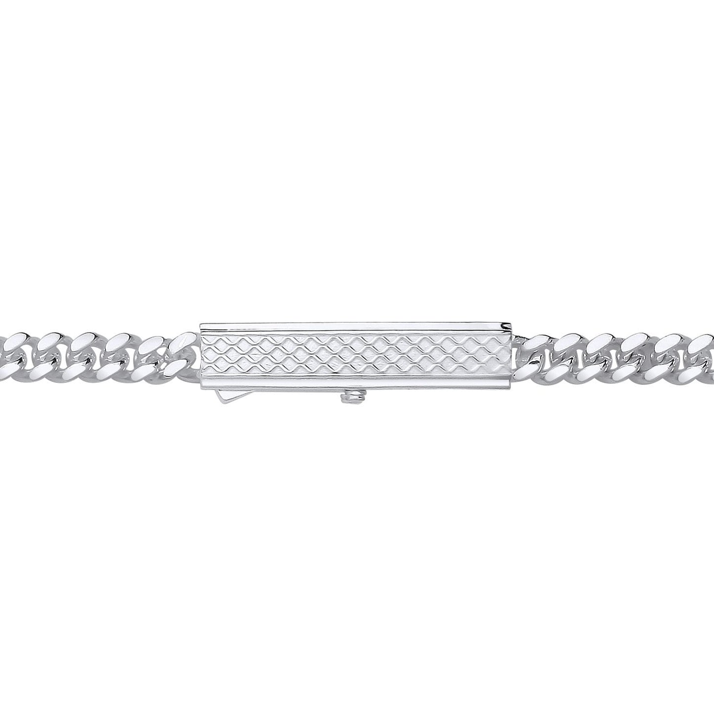 Mens Silver  Rectangular Bar Buckle Curb Chain Bracelet 6mm 8.5" - GVB574