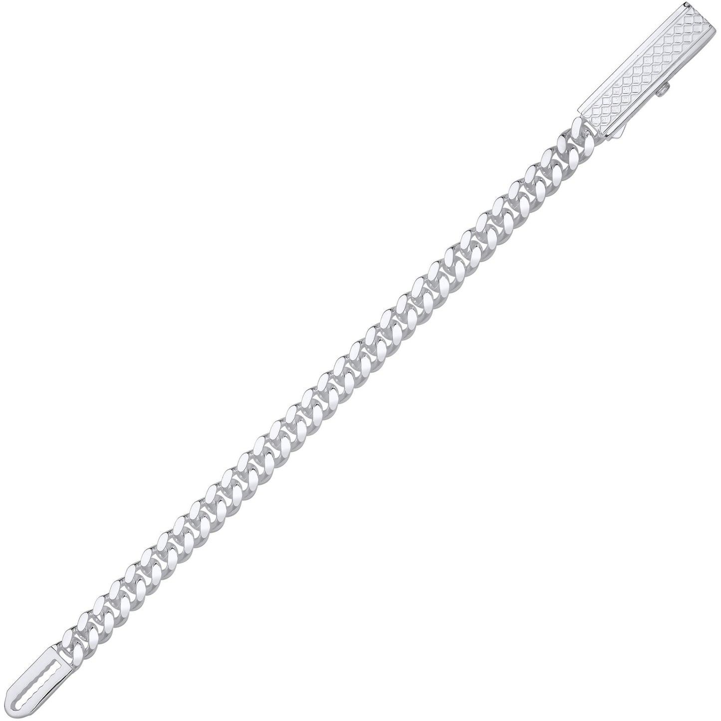 Mens Silver  Rectangular Bar Buckle Curb Chain Bracelet 9mm 8.5" - GVB575