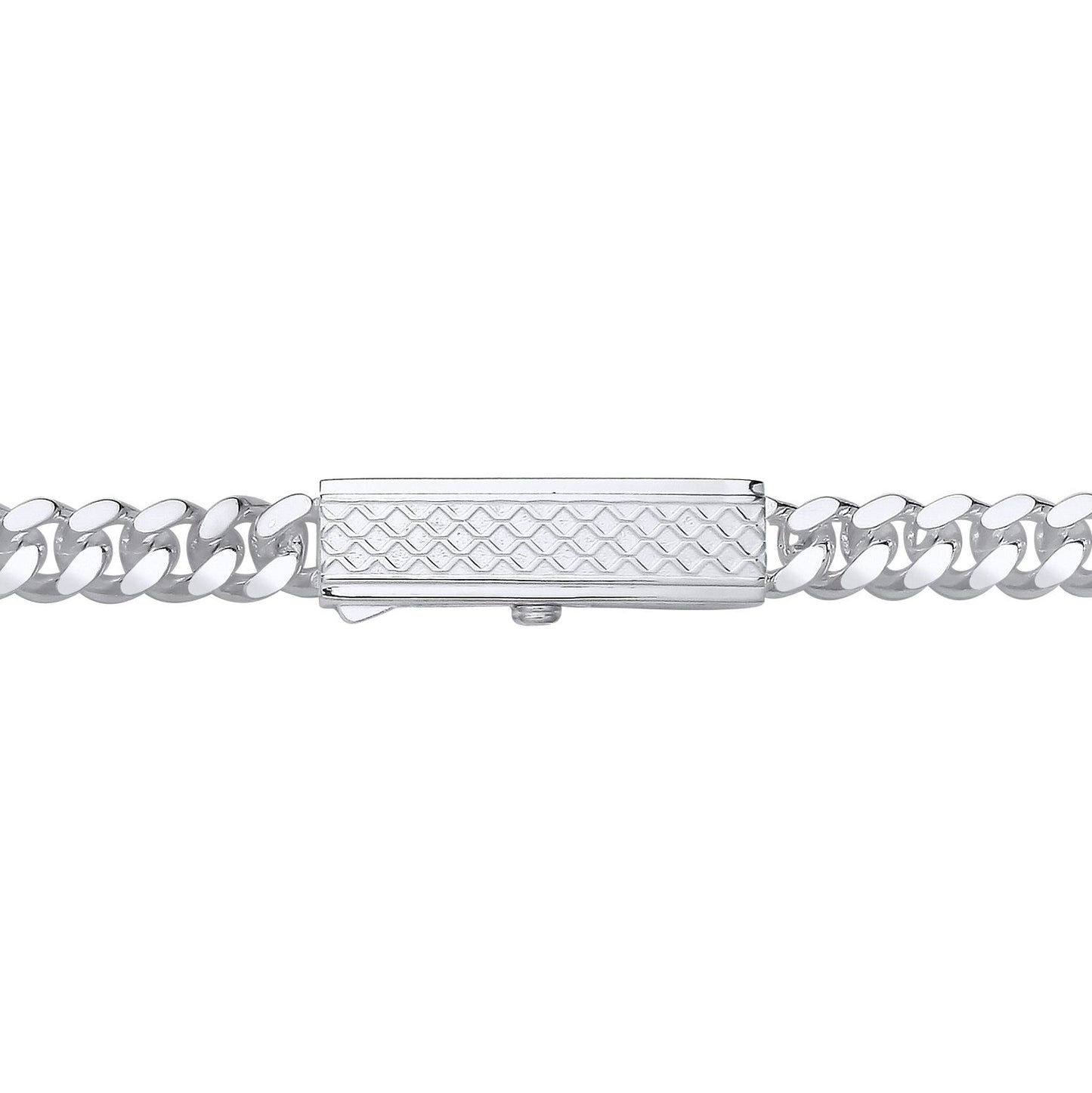 Mens Silver  Rectangular Bar Buckle Curb Chain Bracelet 9mm 8.5" - GVB575
