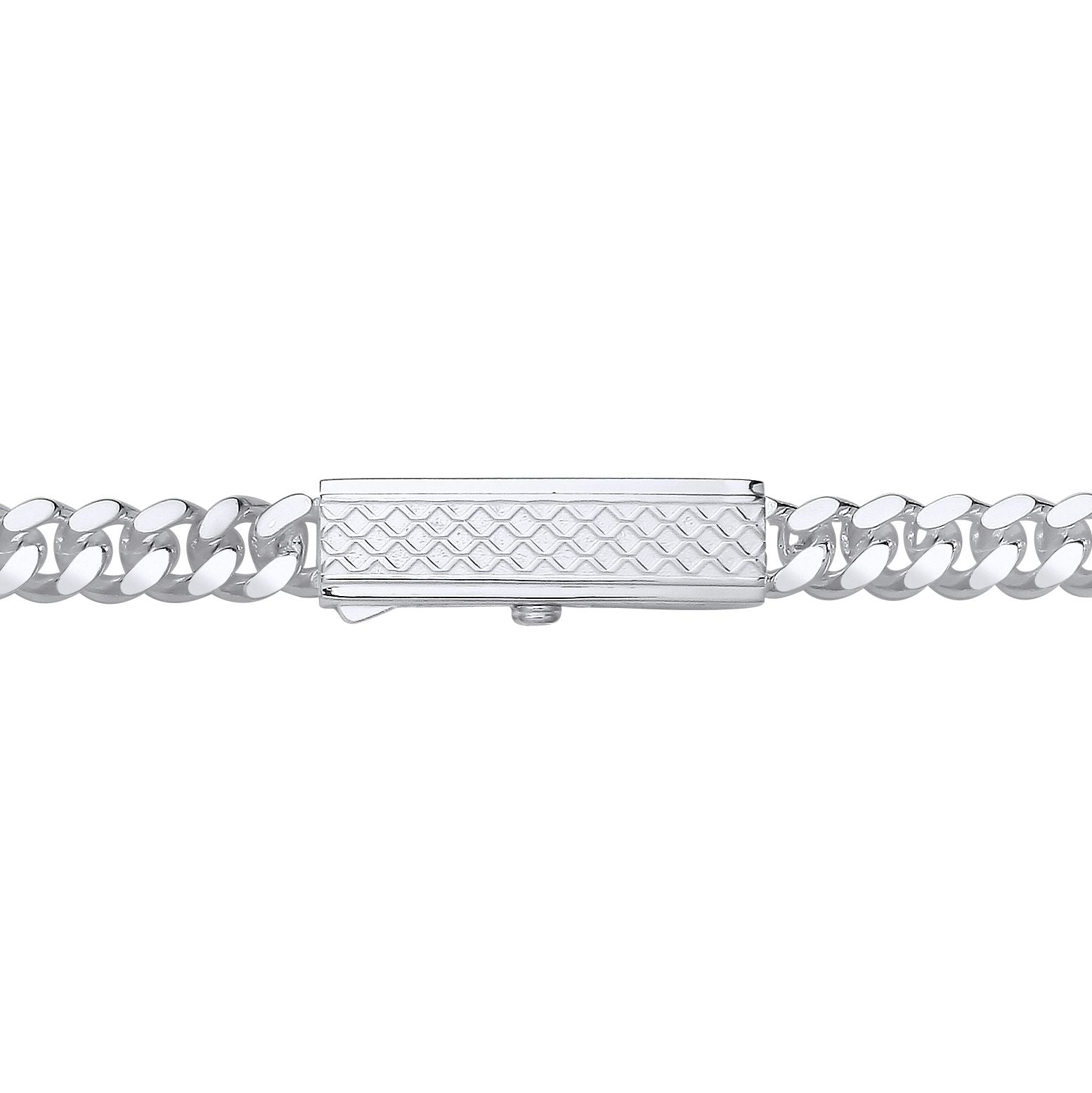 Mens Silver  Rectangular Bar Buckle Curb Chain Bracelet 9mm 8.5" - GVB575