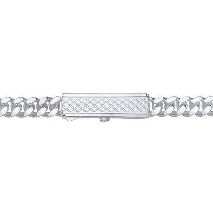 Mens Silver  Rectangular Bar Buckle Curb Chain Bracelet 9mm 8.5" - GVB575